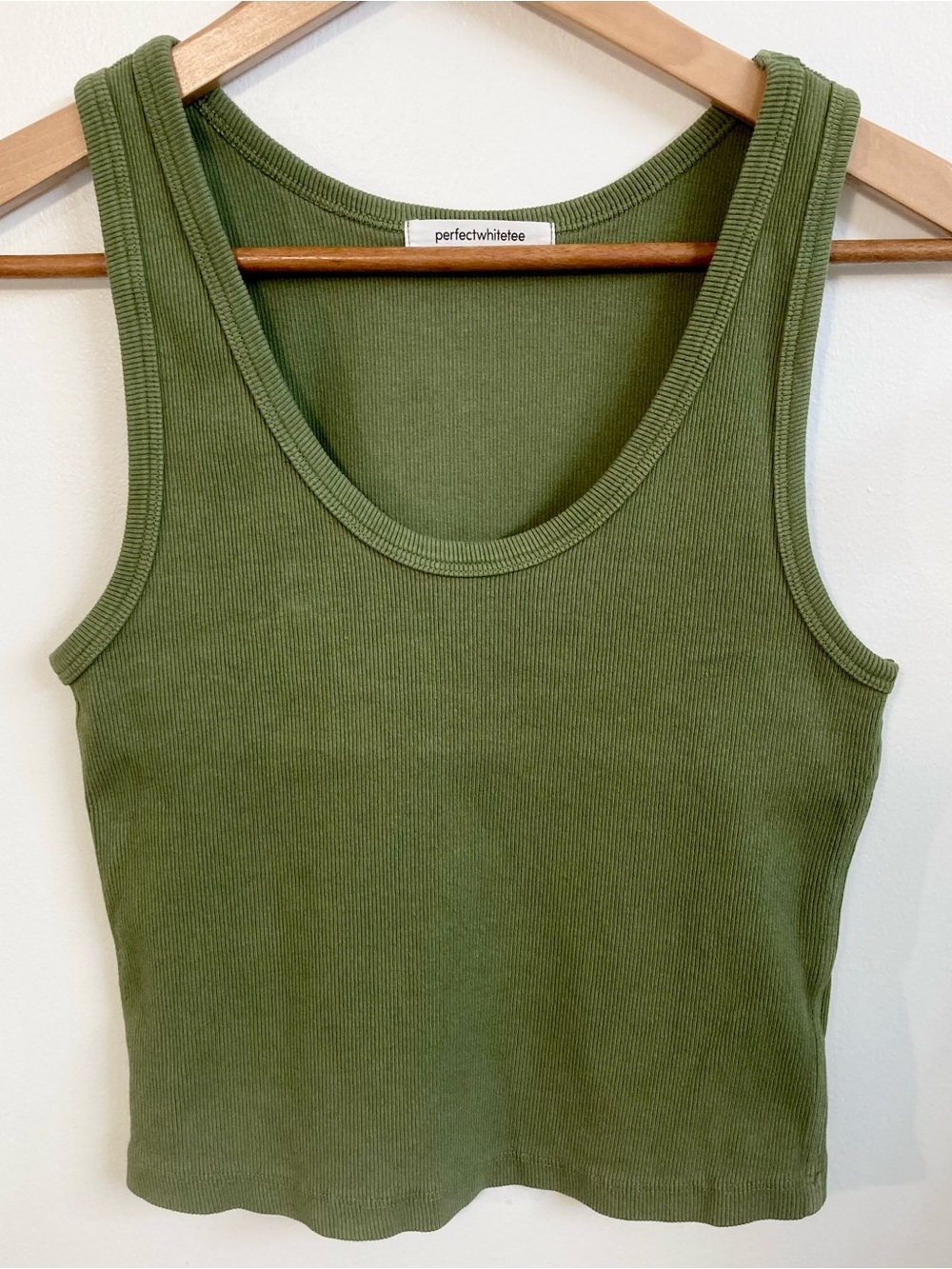 perfectwhitetee Blondie Ribbed Tank Top Olive Green Cotton